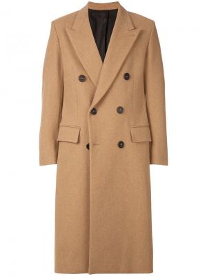 Длинное двубортное пальто AMI Paris. Цвет: нейтральные цвета