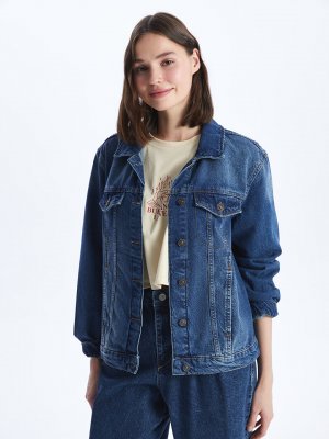 Однотонная женская джинсовая куртка-рубашка с длинным рукавом , среднее индиго родео LCW Jeans