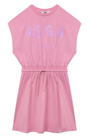 Хлопковое платье MSGM kids. Цвет: розовый