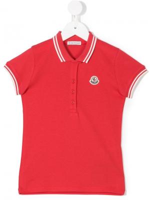 Рубашка-поло с заплаткой логотипом Moncler Kids. Цвет: красный