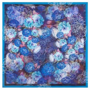 Платок ,135х135 см, бирюзовый, фиолетовый Павловопосадская платочная мануфактура. Цвет: голубой/фиолетовый/синий