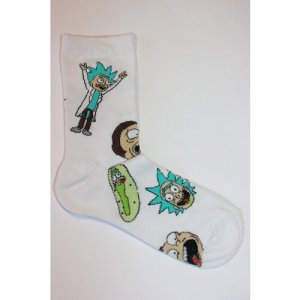 Носки унисекс яркий принт Рик и Морти аниме хлопок 35-43 размер отличный подарок Frida. Цвет: белый/бежевый/зеленый