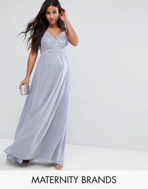 Кружевное платье макси на бретелях -Серый Chi London Maternity