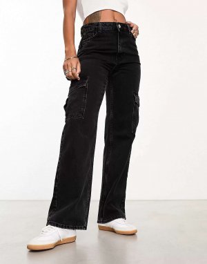 Черные прямые джинсы-карго New Look