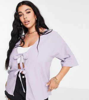 Сиреневая рубашка-накидка с завязкой спереди (от комплекта) -Фиолетовый цвет Missguided Plus