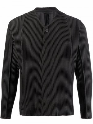 Плиссированный пиджак без воротника Homme Plissé Issey Miyake. Цвет: серый