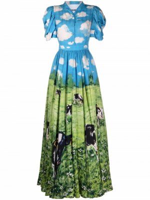 Длинное платье-рубашка с принтом Moschino. Цвет: зеленый