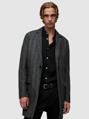 Шерстяное пальто Manor с узором в елочку , черный AllSaints. Цвет: черный
