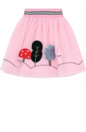 Многослойная юбка с аппликациями и широким эластичным поясом Simonetta Mini. Цвет: розовый