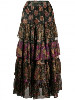 Ярусная юбка с цветочным принтом Mes Demoiselles. Цвет: черный