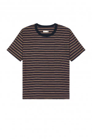 Футболка Combination Horizontal Stripe Viscose*Polyester Cloth Pocket, темно-синий Ts(S)