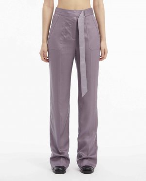 Прямые брюки с поясом женские , фиолетовый Calvin Klein. Цвет: фиолетовый