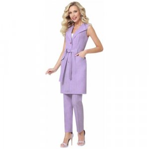 Костюм , жилет и брюки, повседневный стиль, прямой силуэт, пояс/ремень, карманы, размер 52, фиолетовый DStrend. Цвет: фиолетовый/сиреневый