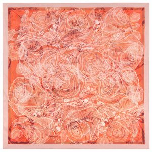 Платок ,80х80 см, оранжевый, розовый Павловопосадская платочная мануфактура. Цвет: розовый/розовый-белый