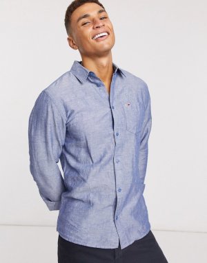 Рубашка с длинными рукавами добавлением льна -Темно-синий Tommy Jeans