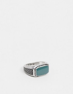 Серебристое кольцо-печатка с зеленым камнем -Серебристый Icon Brand