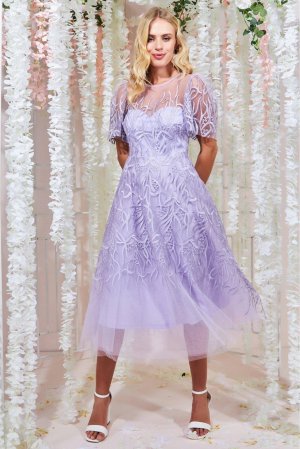 Сетчатое платье-миди с вышивкой , фиолетовый Goddiva