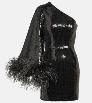 Мини-платье nika с пайетками и отделкой перьями , черный Rebecca Vallance