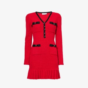 Трикотажное мини-платье со складками и V-образным вырезом, красный Self-Portrait