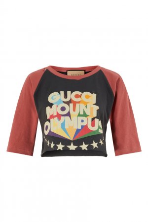 Хлопковый кроп-топ с принтом Gucci. Цвет: multicolor
