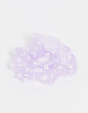 Резинка для волос из тюля сиреневого цвета с вышивкой -Фиолетовый цвет Pieces