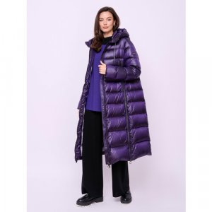 Пуховик , удлиненный, силуэт прямой, несъемный капюшон, манжеты, регулируемый карманы, подкладка, ультралегкий, ветрозащитный, стеганый, размер 42, фиолетовый Franco Vello. Цвет: фиолетовый