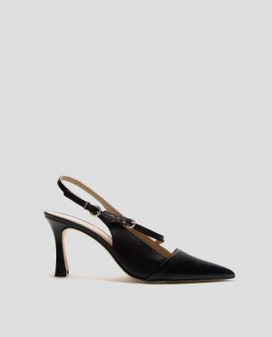 Женские черные кожаные туфли-лодочки с пяткой на пятке и браслетом , черный Roberto Verino
