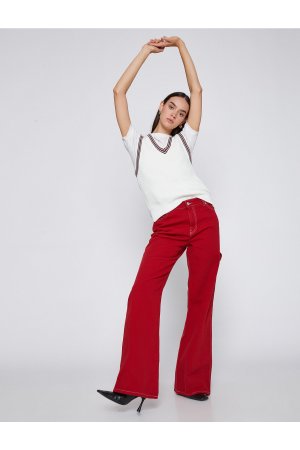 Широкие джинсы с высокой талией , красный Koton
