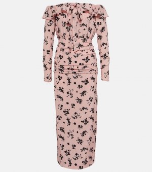 Шелковое платье миди с открытыми плечами и цветочным принтом , розовый Alessandra Rich