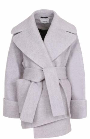 Укороченное шерстяное пальто с поясом Carven. Цвет: светло-серый