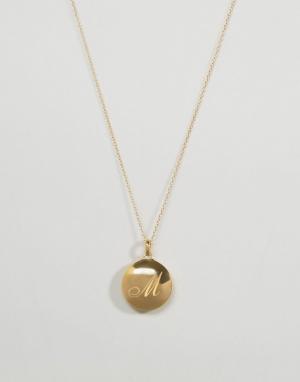Ожерелье из 14-каратного золота с буквой M на медальоне Carrie Elizabe Elizabeth. Цвет: золотой