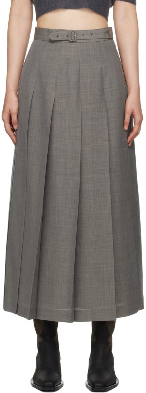 Серая юбка-миди со складками , цвет Gray check Auralee