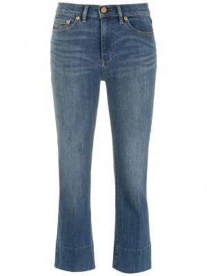Укороченные джинсы с тисненым логотипом Tory Burch. Цвет: синий