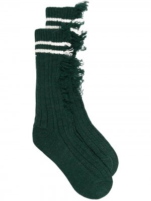 Носки в рубчик с эффектом потертости Maison Margiela. Цвет: зеленый