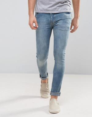 Супероблегающие выбеленные джинсы цвета индиго с напылением Zeffer. Цвет: синий