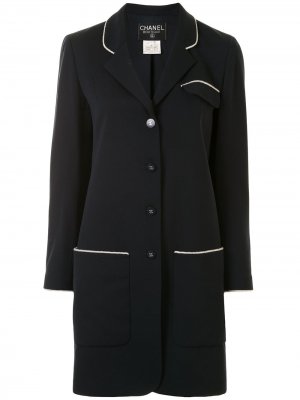 Пальто 1996-го года со складками Chanel Pre-Owned. Цвет: синий