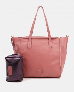 Большая розовая кожаная сумка-шоппер со съемным карманом , розовый Abbacino