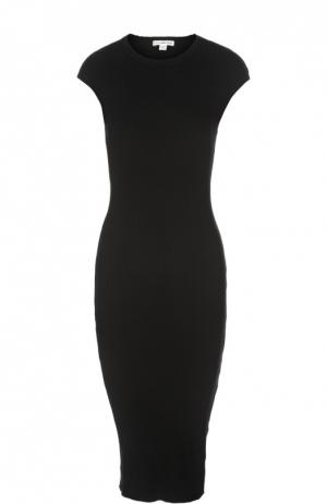 Вязаное платье-футляр с круглым вырезом James Perse. Цвет: черный