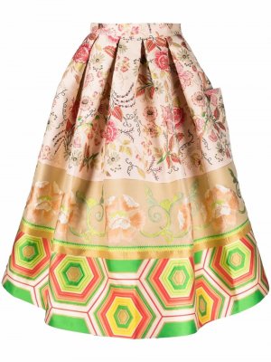 High-waist floral-embroidered skirt Pierre-Louis Mascia. Цвет: бежевый