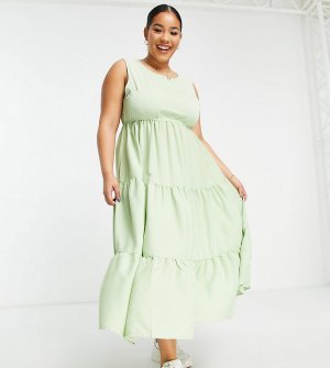 Ярусное летнее платье без рукавов Urban Threads Plus-Зеленый цвет Curve