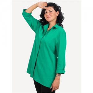 Рубашка женская изумрудная/44 размер/OVERSIZE/хлопок/базовя/больших размеров/для беременных/рукав 3/4 ANNA FREZA. Цвет: зеленый