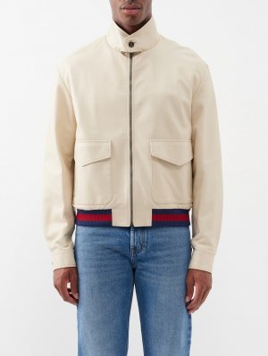 Кожаная куртка с полосками web , бежевый Gucci