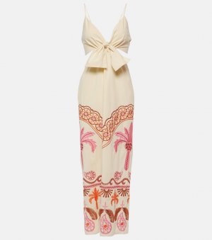 Платье миди из смесового хлопка с вышитым принтом , розовый Johanna Ortiz
