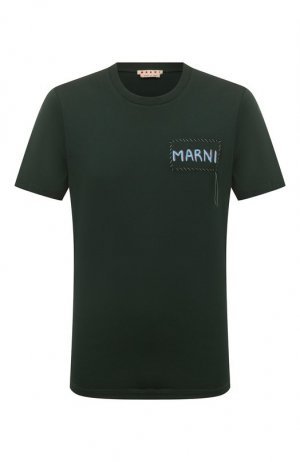 Хлопковая футболка Marni. Цвет: зелёный