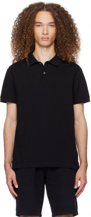Черная рубашка-поло на двух пуговицах Sunspel