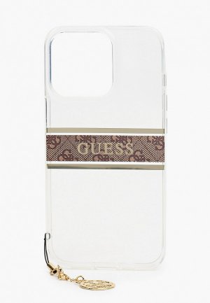 Чехол для iPhone Guess 13 Pro, PC/TPU 4G Stripe Hard Tranparent +Gold charm. Цвет: прозрачный