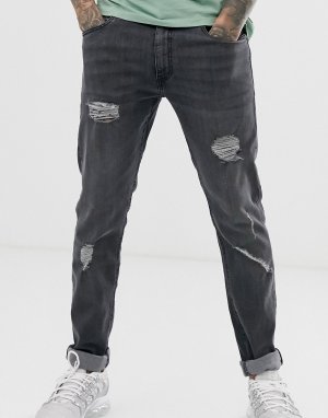 Супероблегающие джинсы с рваной отделкой -Серый Ringspun
