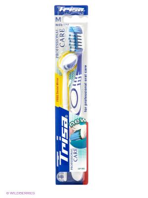Зубная щетка Professionale Care средняя с подарком (зеркало стоматологическое) TRISA. Цвет: синий, белый