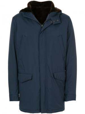 Пальто с капюшоном и оторочкой мехом нутрии Loro Piana. Цвет: синий