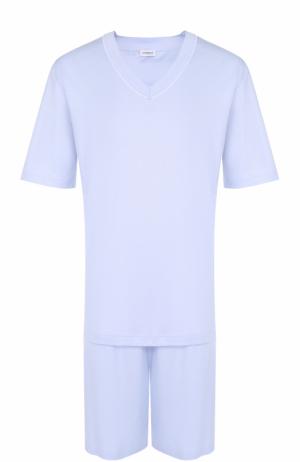 Хлопковая пижама с шортами Zimmerli. Цвет: светло-голубой